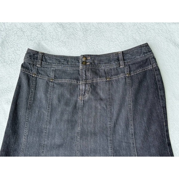 Vintage Y2K Black Denim Fluted Skirt Fringe ShabbyChic Retro StreetStyle Modest - Picture 5 of 10